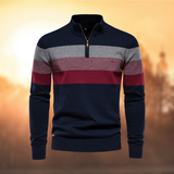 Soft Classic Men’s Zip Pullover - Striped Cotton Casual Bordeaux - Tophatter Daily Deals