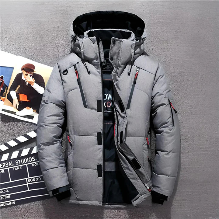 Insulating Men's Puffer Jacket - Hooded Polyester, Winter Gray - Tophatter Daily Deals