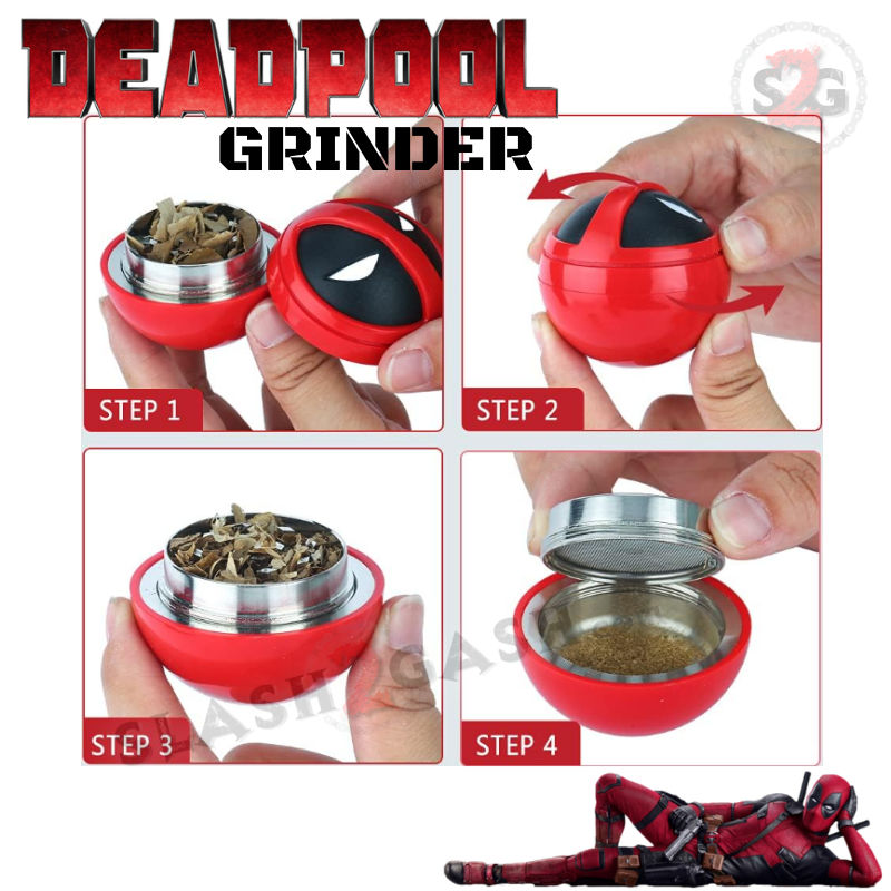 Deadpool Herb Grinder Magnetic Spice Crusher Metal Grinder - 3 pc 2" Smoking Accessories - Tophatter Daily Deals
