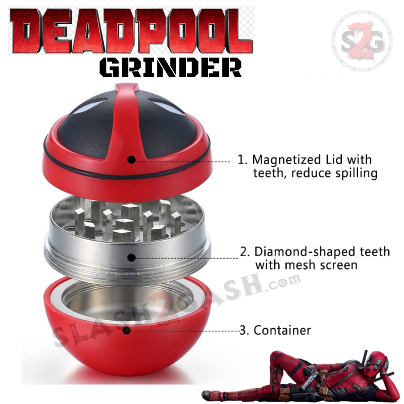 Deadpool Herb Grinder Magnetic Spice Crusher Metal Grinder - 3 pc 2" Smoking Accessories - Tophatter Daily Deals