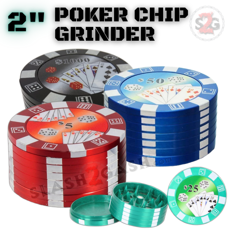 2" Casino Poker Chips Tobacco Herb Grinder - 3 pieces METAL Smoking Accessories - Tophatter Daily Deals