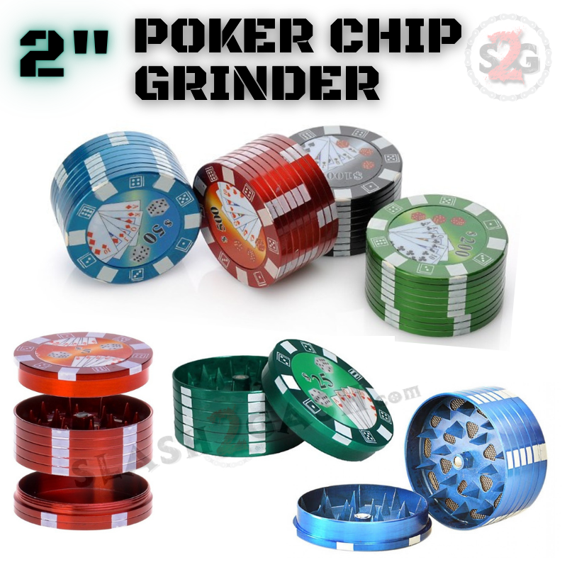 2" Casino Poker Chips Tobacco Herb Grinder - 3 pieces METAL Smoking Accessories - Tophatter Daily Deals