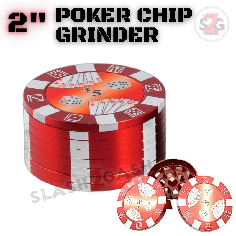 2" Casino Poker Chips Tobacco Herb Grinder - Red 3 pieces METAL Smoking Accessories - Tophatter Daily Deals
