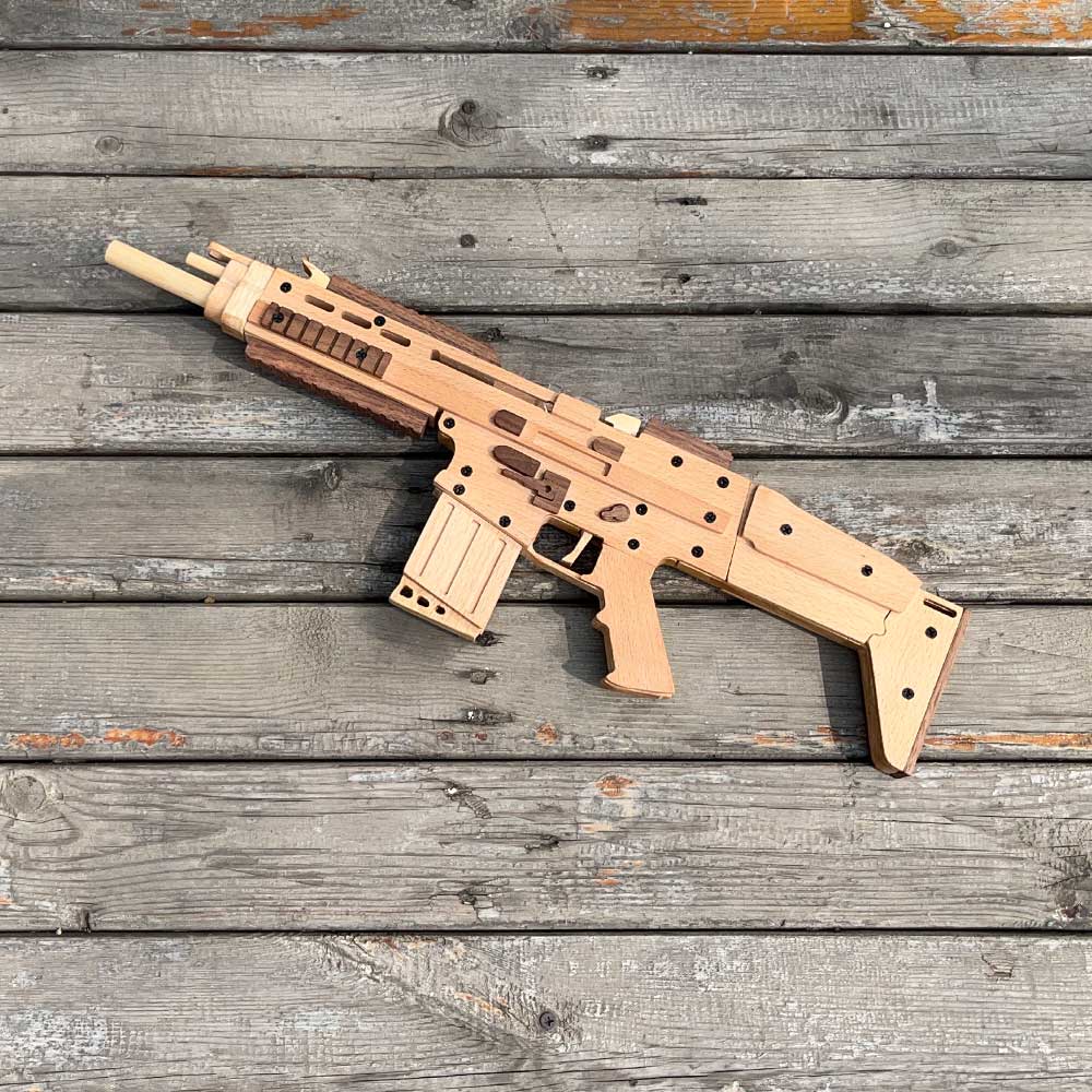 Wooden Scar Assault Rifle Replica Rubber Band Gun Model Kit - Tophatter Daily Deals
