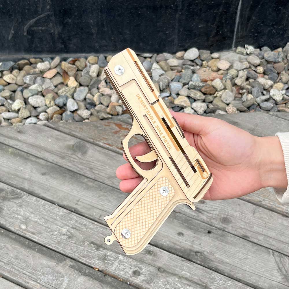 Assembled Wooden Rubber Band Gun Pistol Model Kit With Wooden bullets - Tophatter Daily Deals