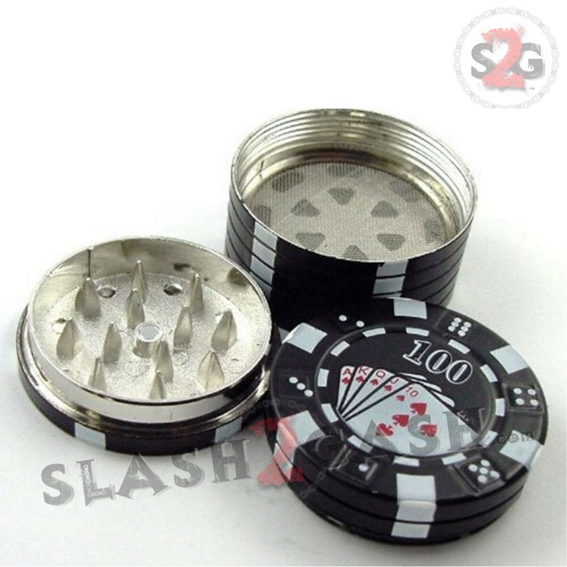 Casino Poker Chips Tobacco Herb Grinder 1.5" - 3 pieces METAL Smoking Accessories - Tophatter Daily Deals