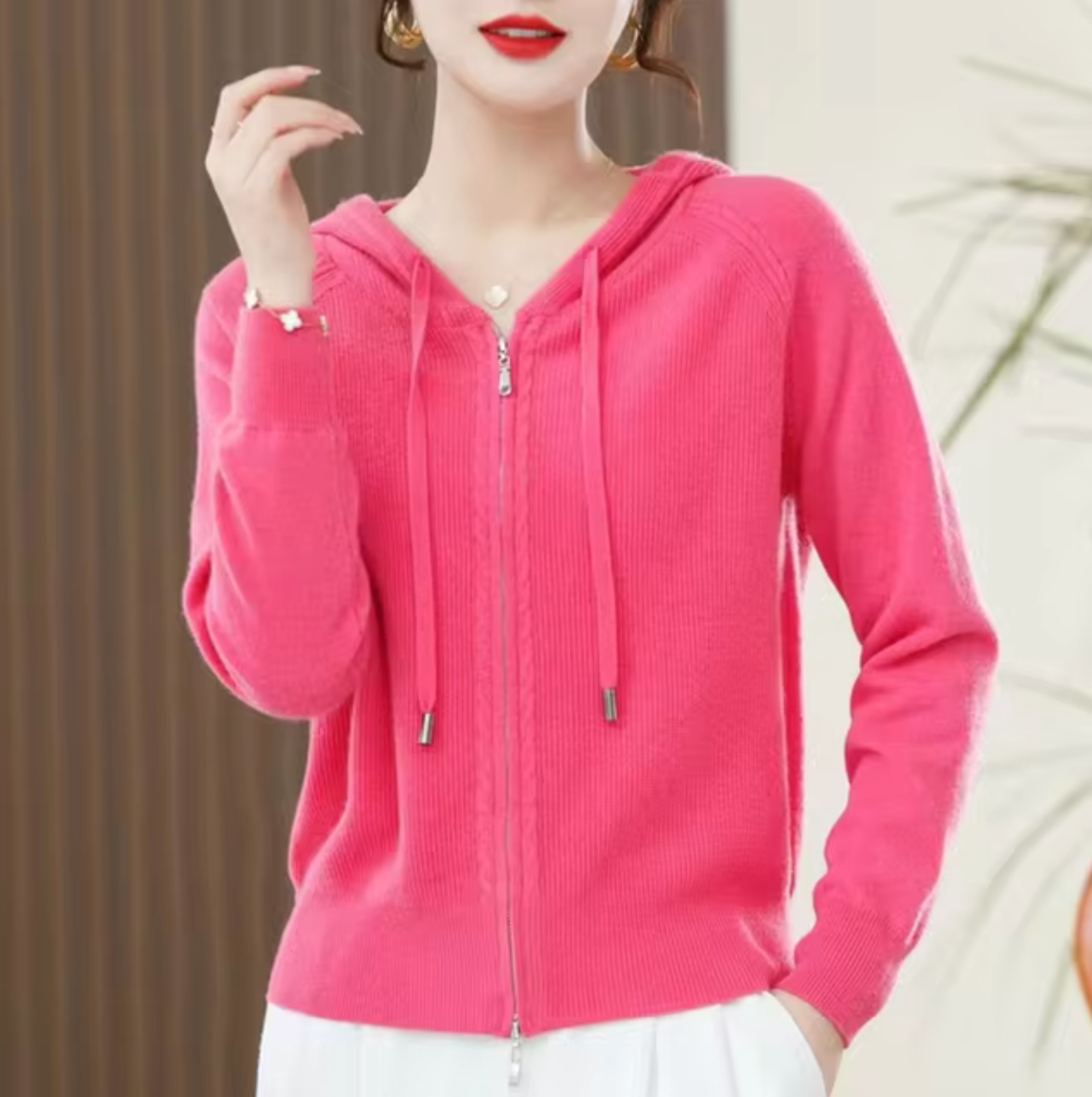 Lightweight Women's Zip Hoodie - Relaxed Knit For Spring Pink - Tophatter Daily Deals