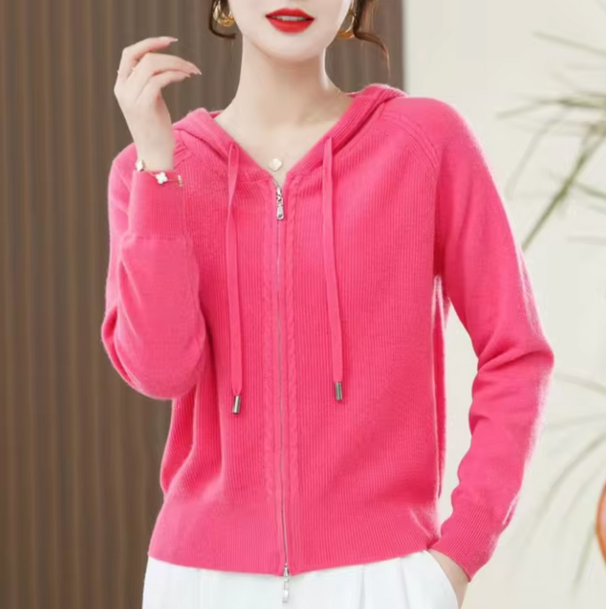 Lightweight Women's Zip Hoodie - Relaxed Knit For Spring Pink - Tophatter Daily Deals