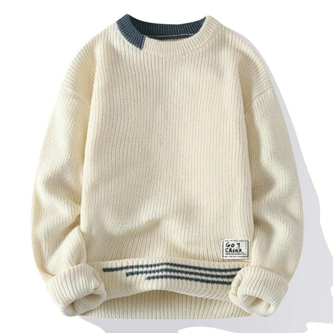 Soft Mens Crewneck Sweater - Relaxed Knit, Warm Casual Beige - Tophatter Daily Deals