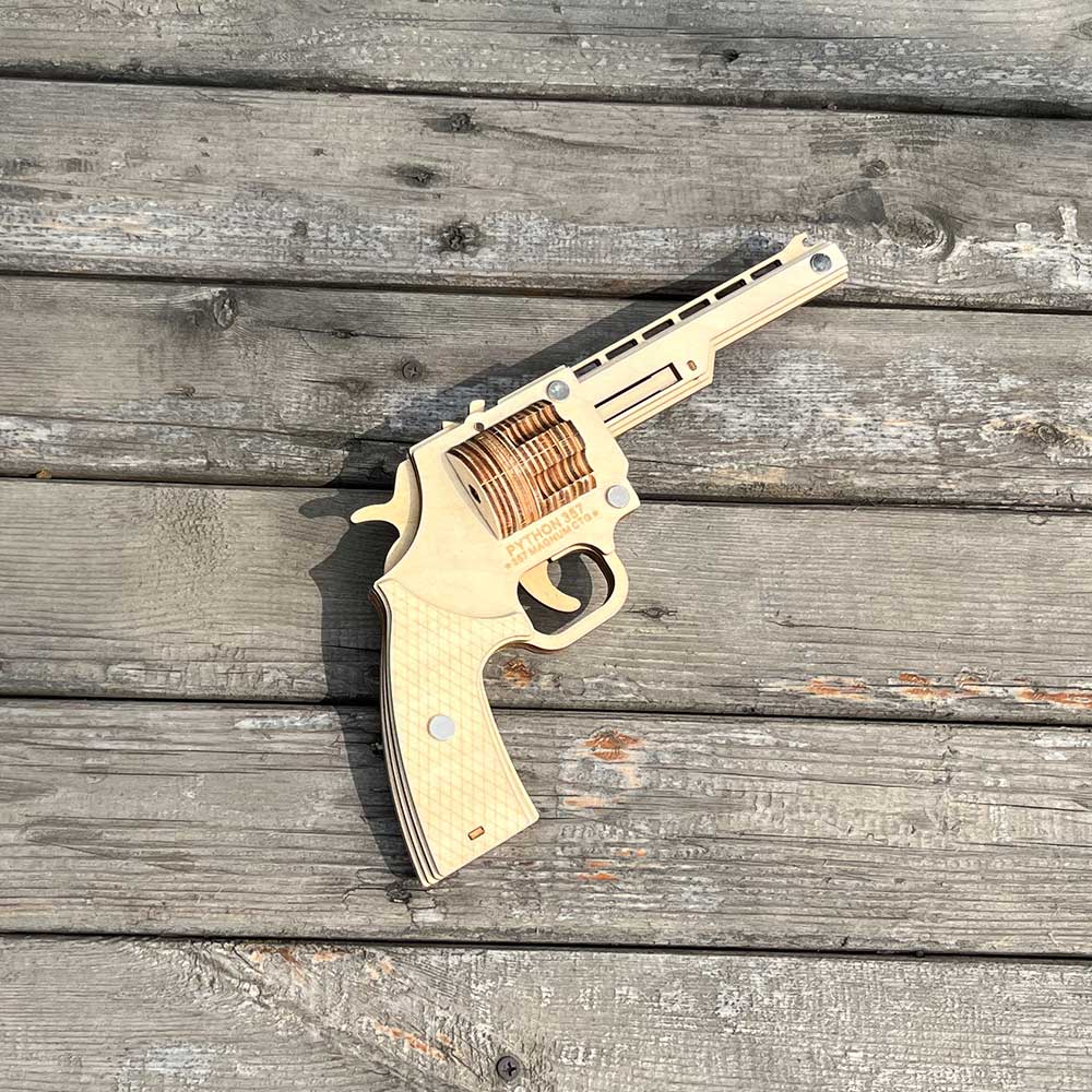 Assembled Revolver Wooden Rubber Band Gun Model Kit - Tophatter Daily Deals