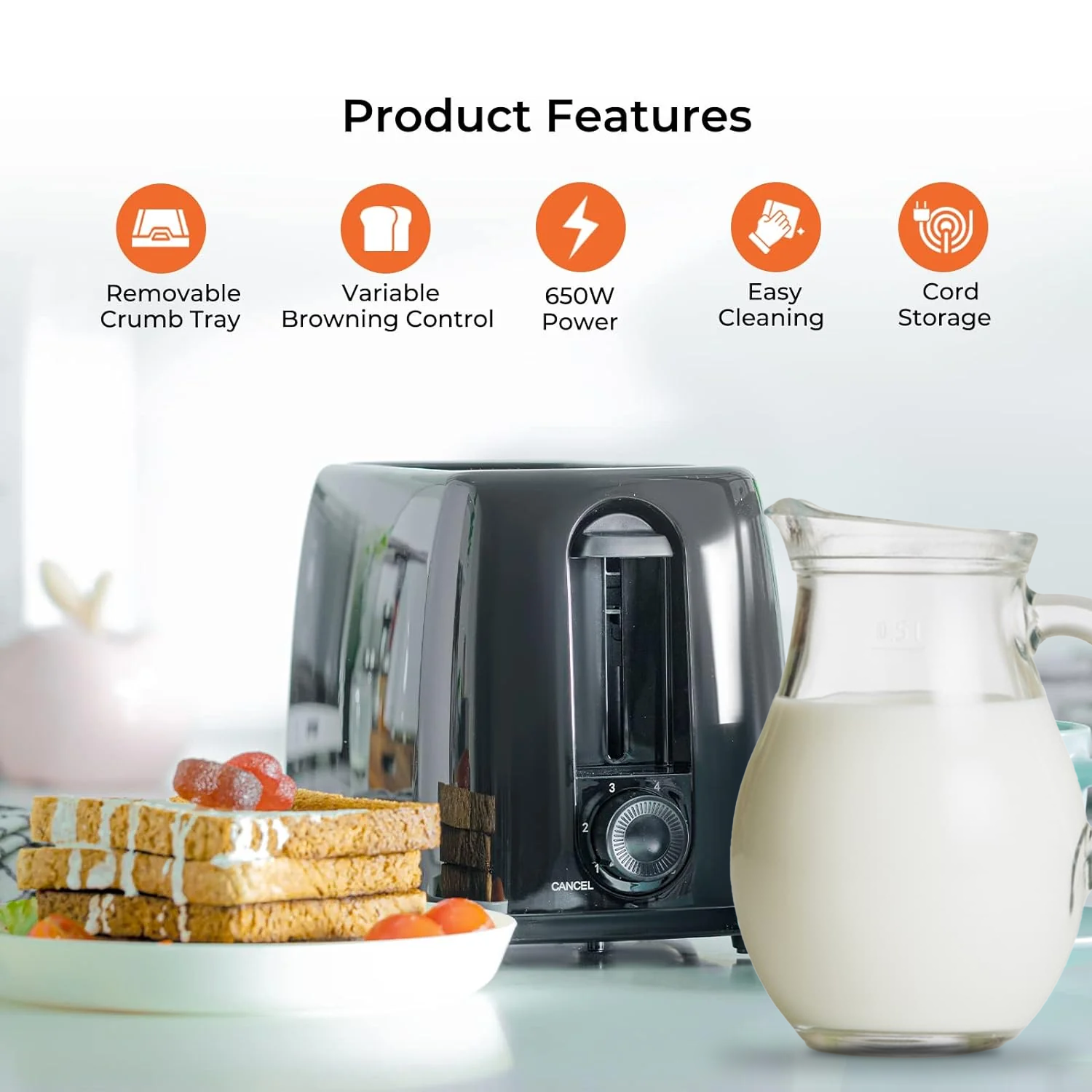 2 Slice Toaster – Compact Bread Toaster with Adjustable 6 Levels Browning Controls & Wide Slots Electronic - Tophatter Daily Deals