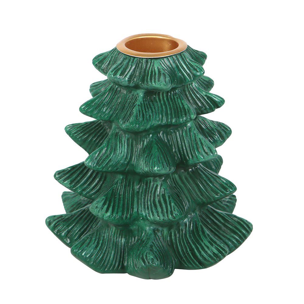 Green Fir Tree Candle Holder with Taper Candle | Festive Christmas Centrepiece Candle Holder - Tophatter Daily Deals