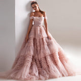Bridal Wedding One Line Neck Lacquer Mesh Dress Lotus root 0 - Tophatter Daily Deals