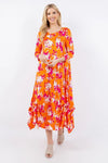 Celeste Full Size Pick-Up Hem Asymmetric Floral Midi Dress Casual Dresses - Tophatter Daily Deals