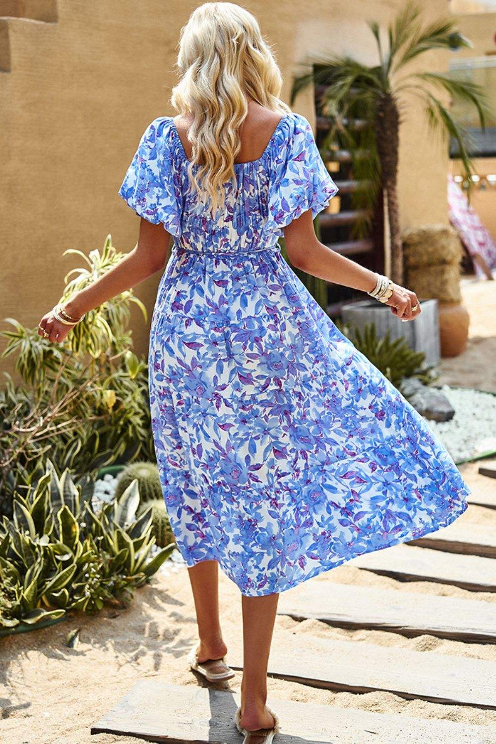 Floral Square Neck Tiered Midi Dress Casual Dresses - Tophatter Daily Deals