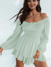 Off Shoulder Smocked Waist Romper Gum Leaf Casual Dresses - Tophatter Daily Deals