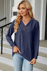 V-Neck Long Sleeve T-Shirt Navy Women's T-Shirts - Tophatter Daily Deals