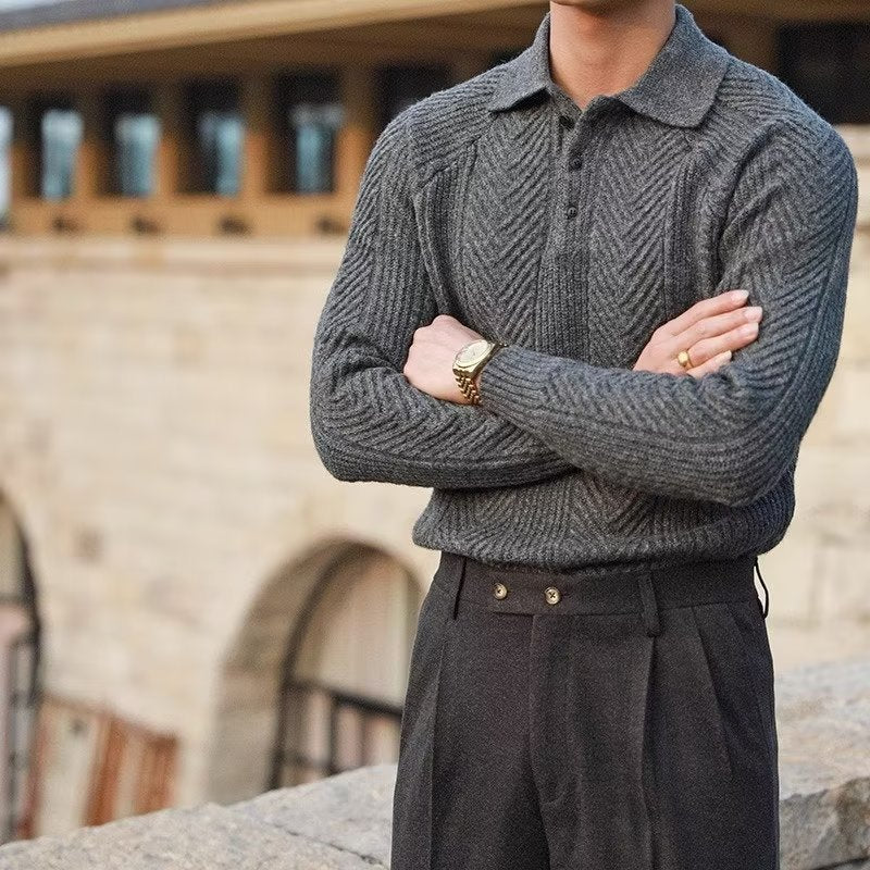 Warm Men's Polo Sweater - Slim Ribbed Knit For Winter Gray 3D Changing Face Moving Picture Frame - Tophatter Daily Deals