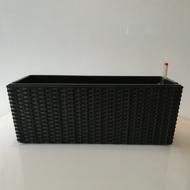 Balcony Rattan Long Flower Pot Automatic Water Feeding Lazy Flower Pot Large Planting Basin Rattan Black 0 - Tophatter Daily Deals