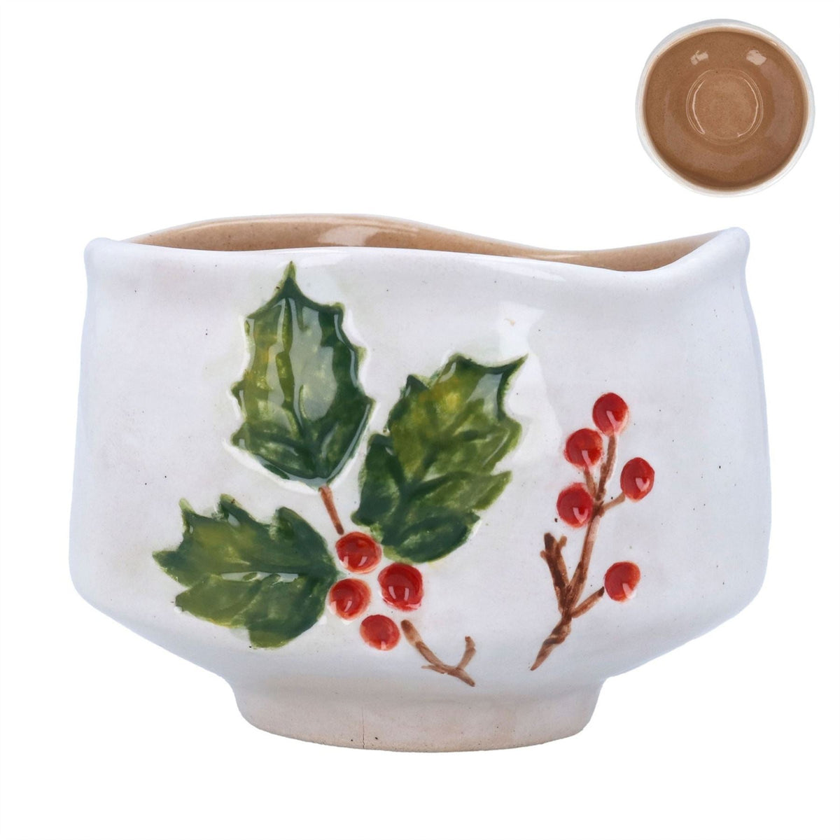 Holly & Berries Christmas Serving Bowl, Gisela Graham Ceramic 12.5cm Bowl - Tophatter Daily Deals