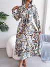 Tied Printed Long Sleeve Midi Dress White Casual Dresses - Tophatter Daily Deals