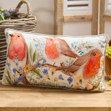 Robin Forget Me Not Cushion | Soft Velour Scatter Pillow with Watercolour Bird Cushion - Tophatter Daily Deals
