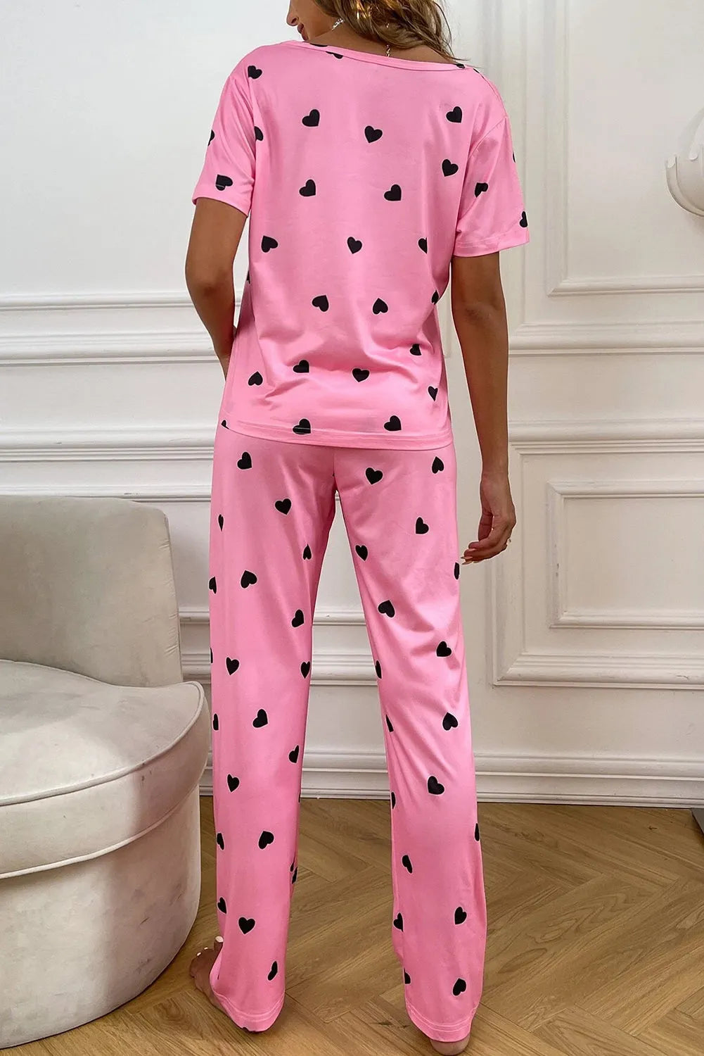 Pink Valentines Heart Print Tee and Pants Lounge Set Loungewear & Sleepwear/Sleepwear - Tophatter Daily Deals