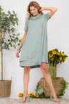 Celeste Full Size Decor Button Short Sleeve Dress with Pockets Sage Casual Dresses - Tophatter Daily Deals