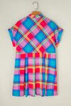 Plaid Notched Short Sleeve Mini Dress Casual Dresses - Tophatter Daily Deals