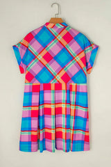 Plaid Notched Short Sleeve Mini Dress Casual Dresses - Tophatter Daily Deals