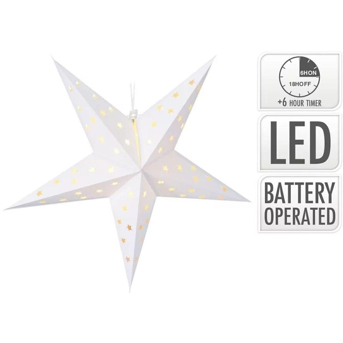 White LED Christmas Star | Christmas Paper Star Light Hanging Decoration - 60cm LED Light - Tophatter Daily Deals