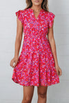 Floral Print Notched Neck Cap Sleeve Mini Dress Deep Rose Casual Dresses - Tophatter Daily Deals