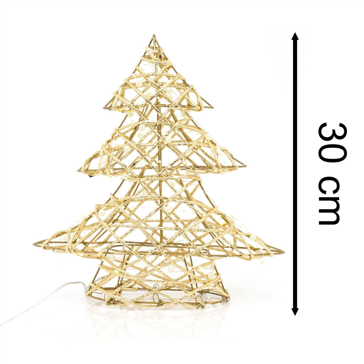 Mini Gold And Pearl Artificial Christmas Tree Light | Xmas Tree Decoration With 20 LED Lights Battery Operated | Christmas Tree Lamp - 30cm Ornament - Tophatter Daily Deals