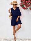 V-Neck Flare Sleeve Mini Dress Casual Dresses - Tophatter Daily Deals