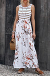 Striped Floral Round Neck Sleeveless Maxi Dress Floral Casual Dresses - Tophatter Daily Deals