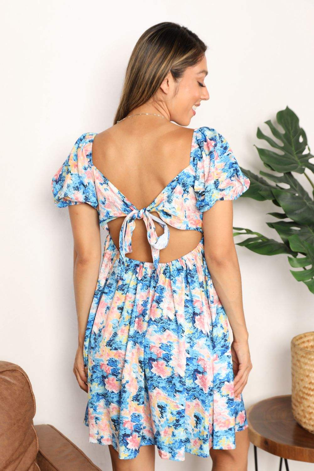 Double Take Floral Square Neck Puff Sleeve Dress Casual Dresses - Tophatter Daily Deals