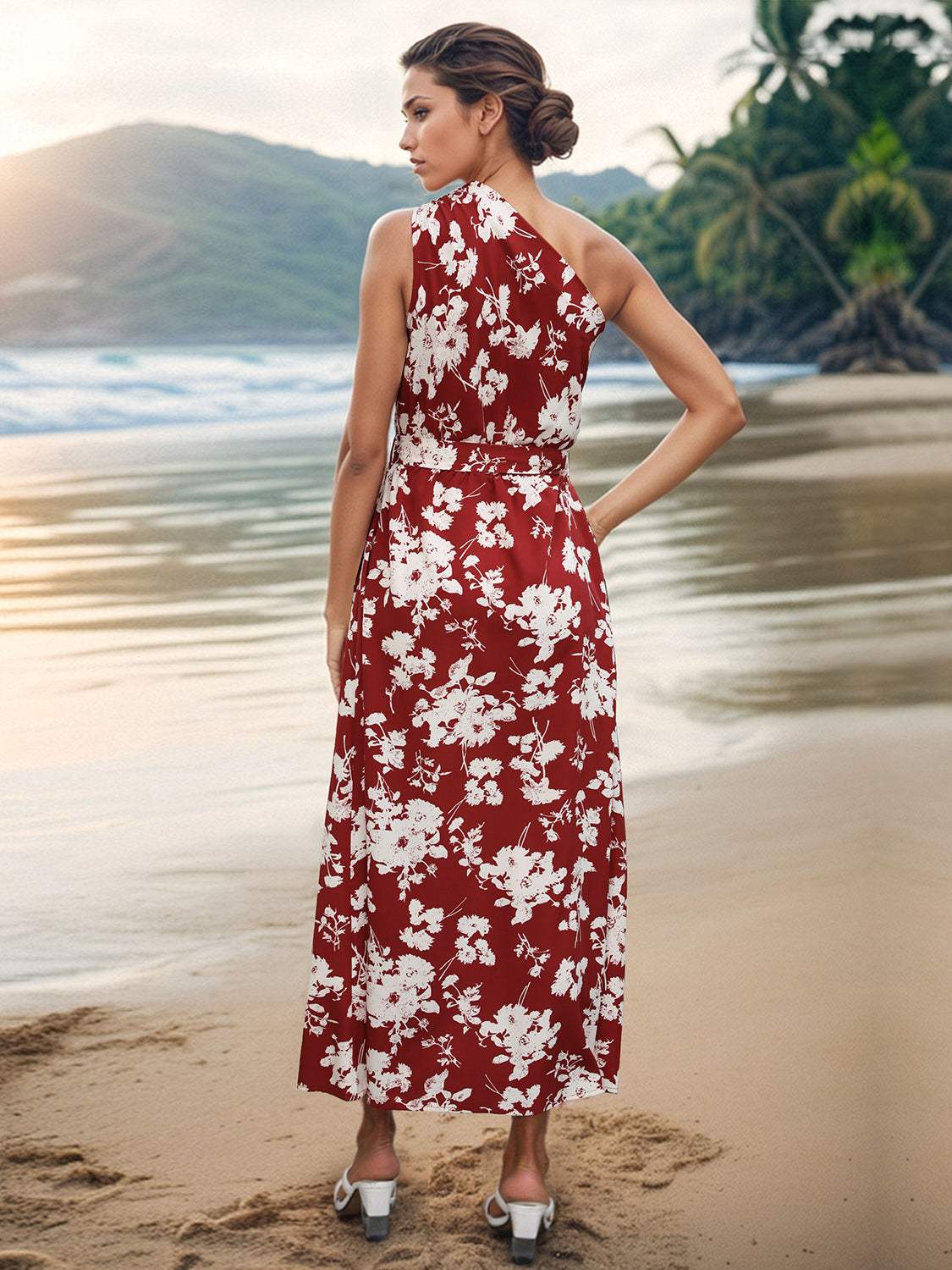 Printed Single Shoulder Sleeveless Dress Casual Dresses - Tophatter Daily Deals