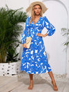 Printed Surplice Long Sleeve Midi Dress Casual Dresses - Tophatter Daily Deals