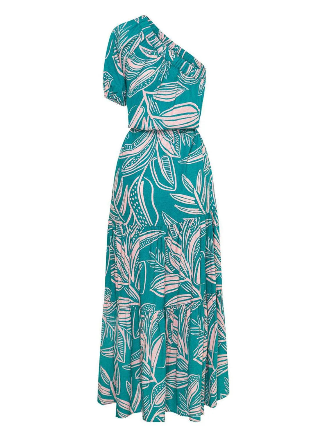 Printed One Shoulder Puff Sleeve Dress Casual Dresses - Tophatter Daily Deals