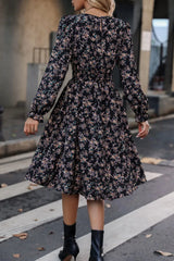 Printed Round Neck Flounce Sleeve Dress Casual Dresses - Tophatter Daily Deals
