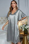 Satin Flutter Sleeve Side Slit V-Neck Night Dress Silver Sleep Dresses - Tophatter Daily Deals