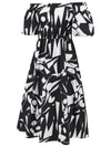 Printed Off-Shoulder Balloon Sleeve Dress Casual Dresses - Tophatter Daily Deals