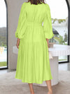 Deep V-Neck Balloon Sleeve Plain Maxi Dress Casual Dresses - Tophatter Daily Deals