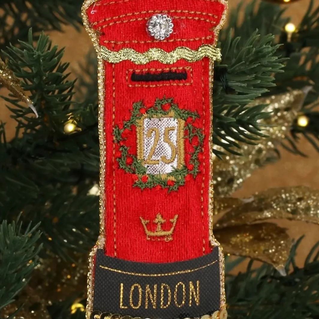 London Postbox Bauble | Luxury Fabric Christmas Tree Hanging Ornament - 11cm Baubles - Tophatter Daily Deals