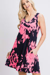 Heimish Full Size Floral V-Neck Tank Dress with Pockets Navy Neon Pink Casual Dresses - Tophatter Daily Deals