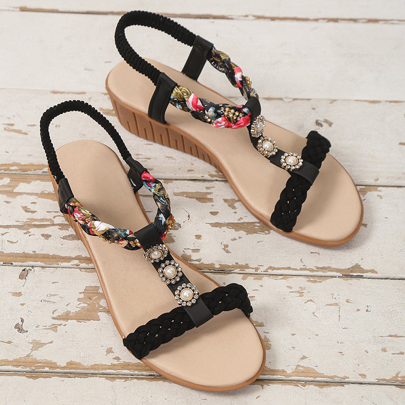 Bohemian Braided Sandals Summer Beach Shoes Women Black 4 - Tophatter Daily Deals