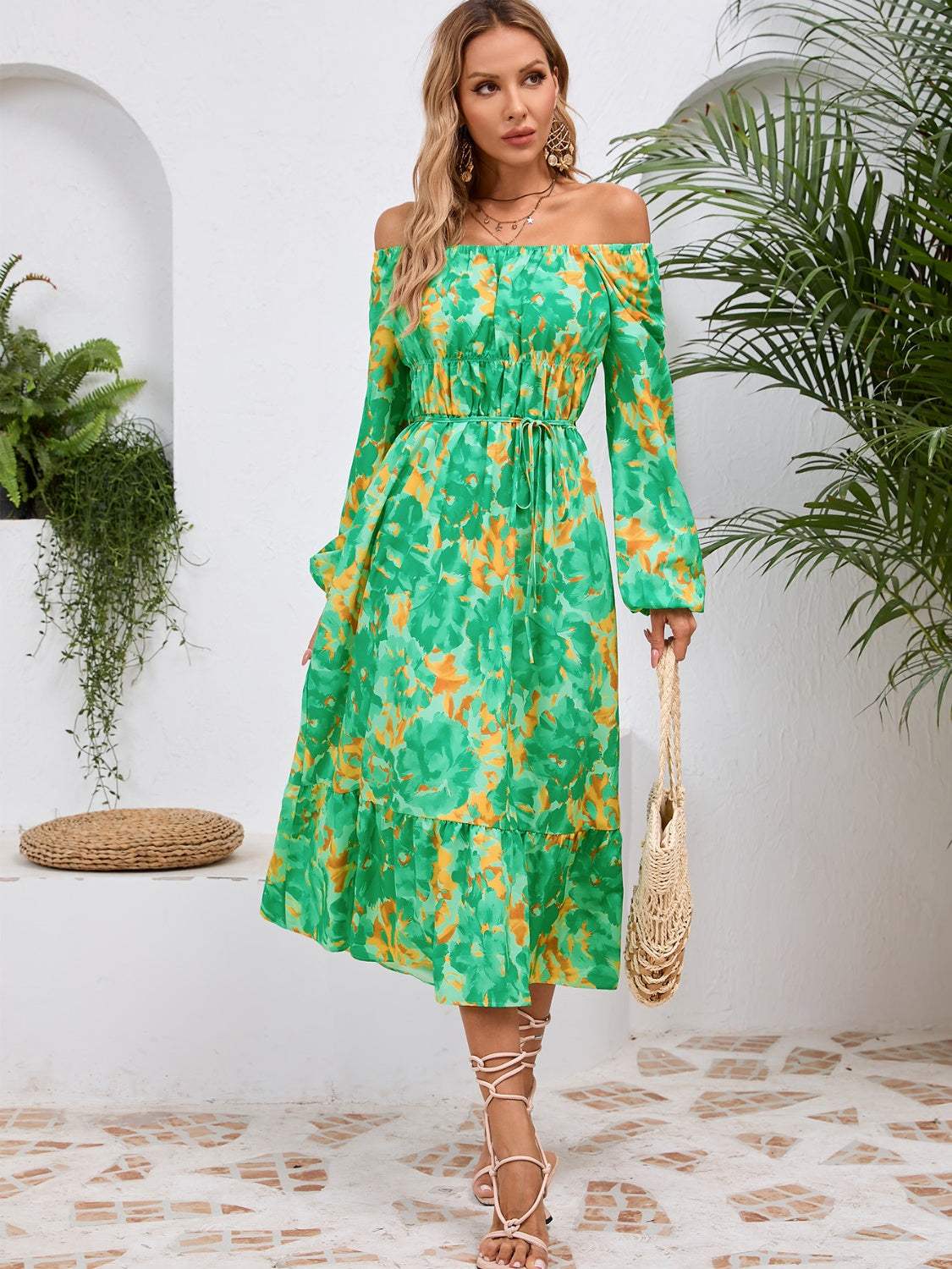 Printed Long Sleeve Midi Dress Casual Dresses - Tophatter Daily Deals