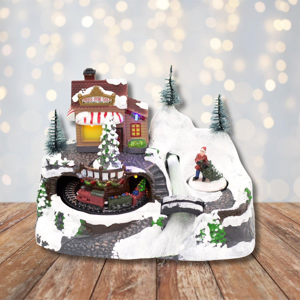 Christmas Scene With Moving Train Xmas Model Village | Light Up LED Animated Christmas Village Ornament | Design Varies One Supplied Model Village - Tophatter Daily Deals