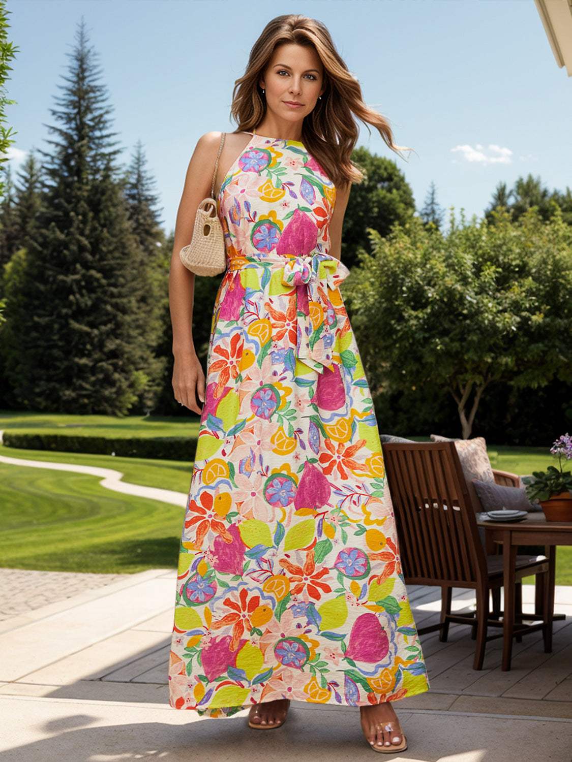 Printed Grecian Neck Maxi Dress Floral Casual Dresses - Tophatter Daily Deals