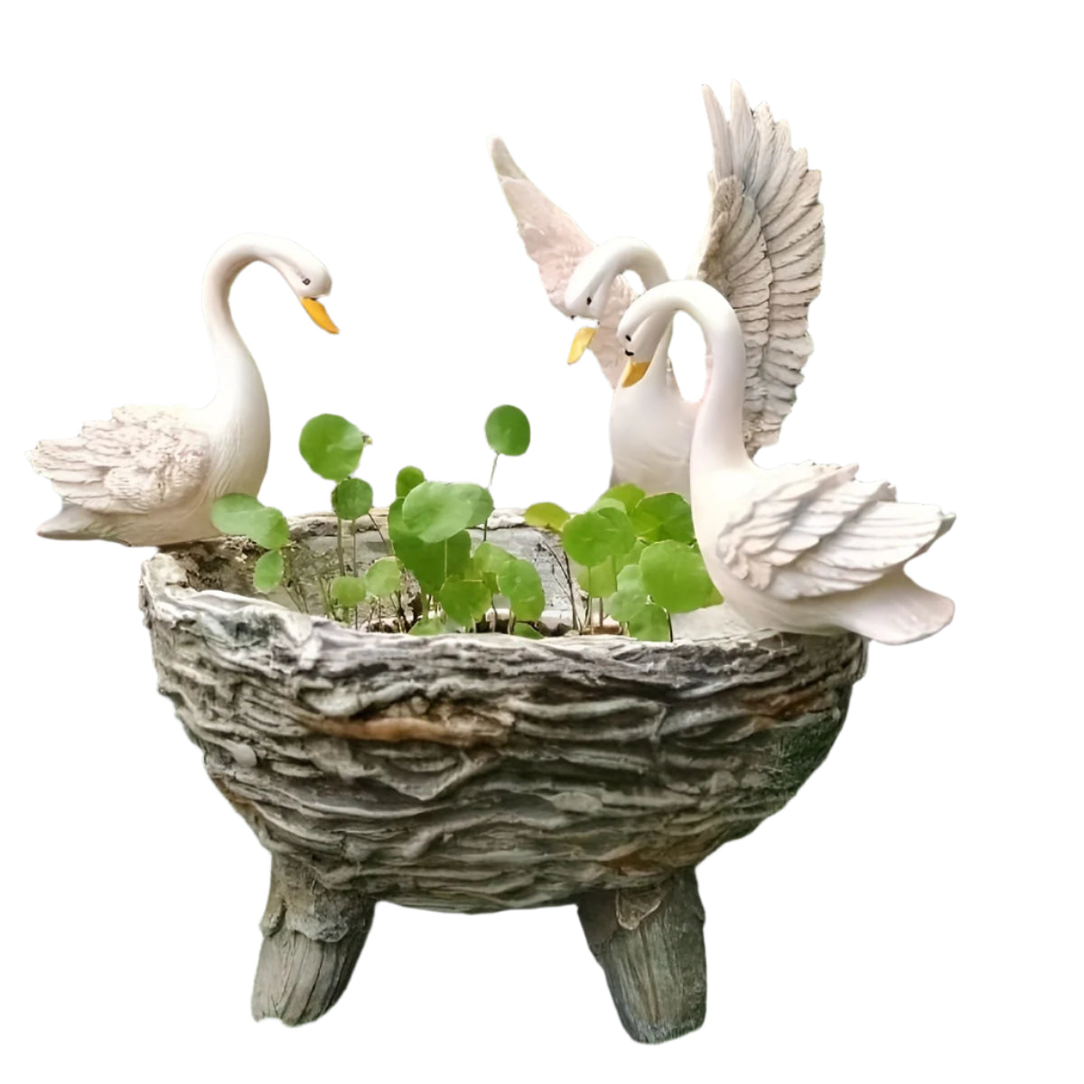 Swan Resin Flower Pot with Rattan Accent Home & Garden > Artificial Plants > Pots, Planters & Accessories - Tophatter Daily Deals